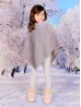 Kids Soft Faux Fur Poncho W/  Zig-zag Pattern and Faux Fur Neckline (3-7 Years Old) 